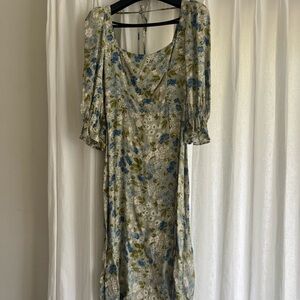 Reformation Blue and Green Floral Midi Dress